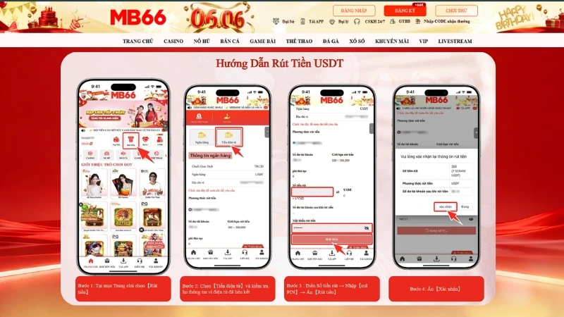 Hướng Dẫn Rút Tiền USDT MB66
